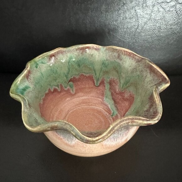 Browns Pottery Hand Made Wavy Rim Earthy Colors Medium Bowl San Antiano TX 2009 - Picture 4 of 5